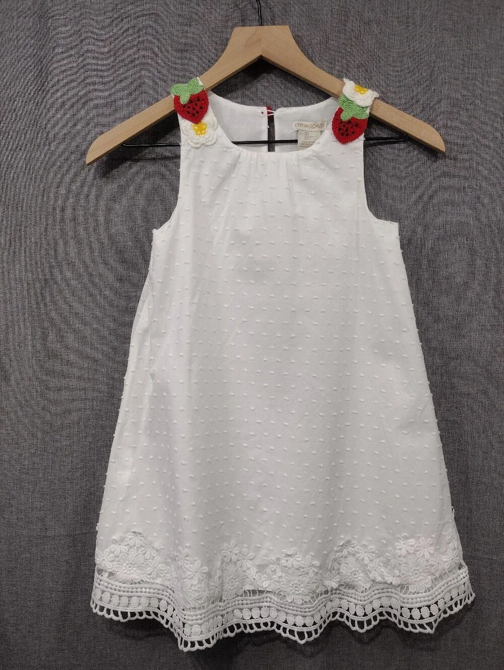 Cynthia Rowley Swiss Dot Dress with Strawberry Appliqués Dress Girls 7 White